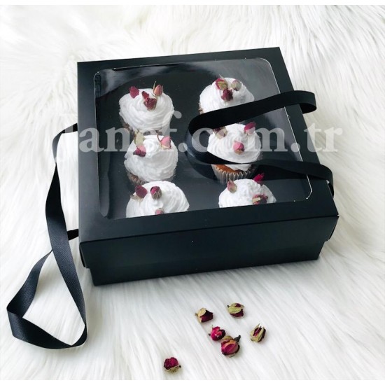 25x25x10 Cupcake Taşıma Kutusu Pencereli 6'lı