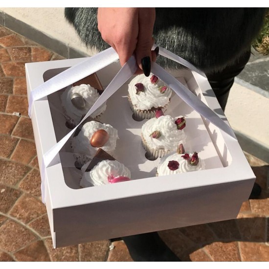 25x25x10 Cupcake Taşıma Kutusu Pencereli 6'lı