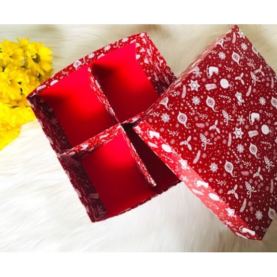 25x25x10 Karton Kutu Yılbaşı-4 Bölmeli