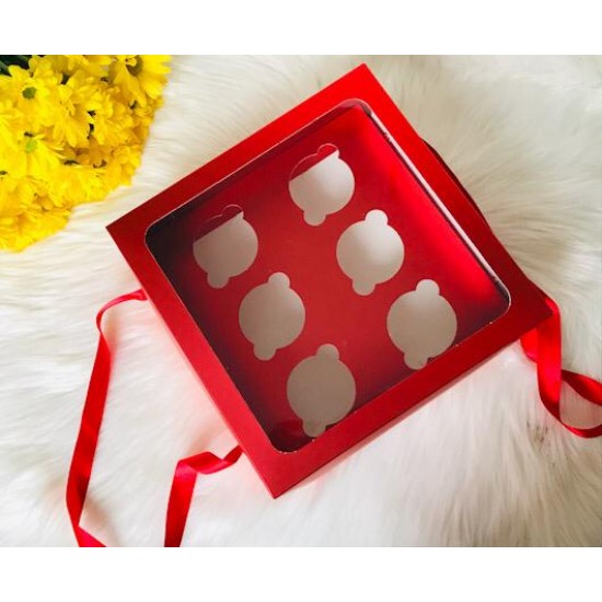 25x25x10 Cupcake Taşıma Kutusu Pencereli 6'lı