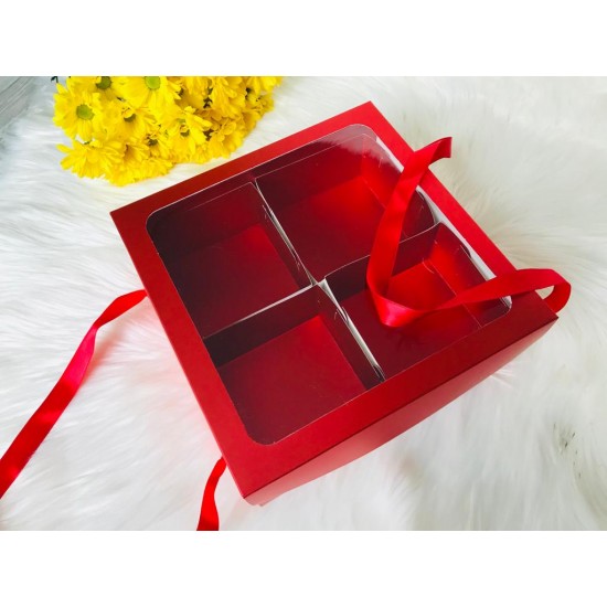 25x25x10 Pencereli Taşıma Kutusu-4 Odacıklı (GİFT BOX)