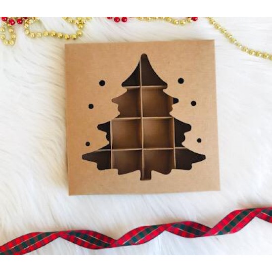 16 Bölmeli Çam Ağacı Tasarım Bonbon Çikolata Kutusu