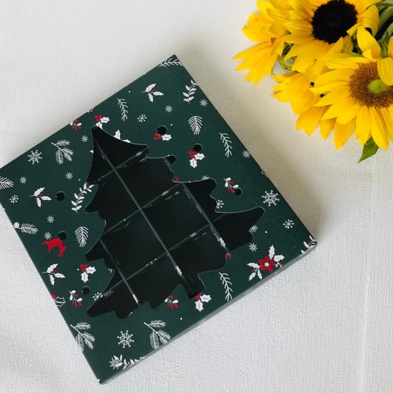 16 Bölmeli Çam Ağacı Tasarım Çikolata Kutusu