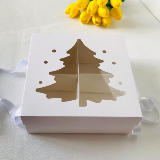 21x21x8 Pencereli Taşıma Kutusu Çam-4 Bölmeli