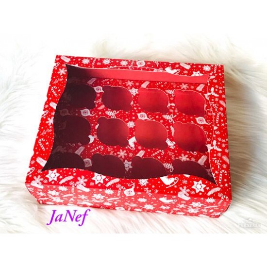 25x30x9 Cupcake Kutusu Yılbaşı Pencereli 12'li