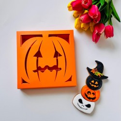 16 Bölmeli Pencereli Bal Kabağı Tasarımlı Halloween Çikolata Kutusu 