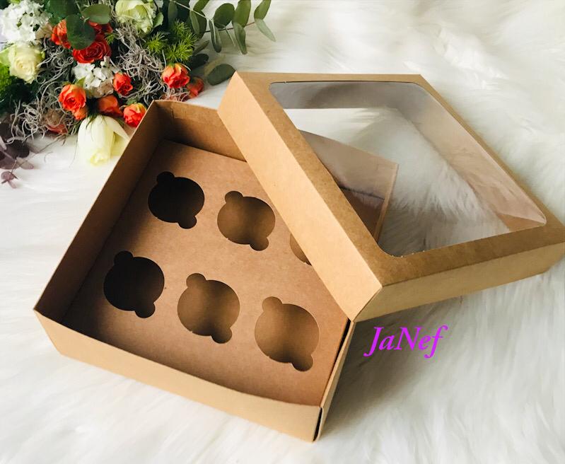 25x25x10 Cupcake Kutusu Pencereli 6'lı — galeri görseli