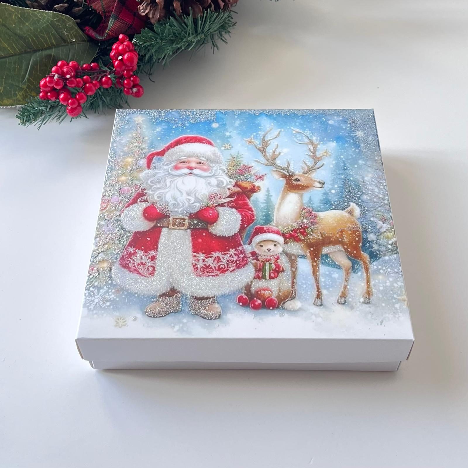 18x18x4 Karton Kurabiye Kutusu Simli Noel Baba — galeri görseli